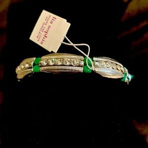 Lia Sophia silver tone bracelet with green beads and rhinestones